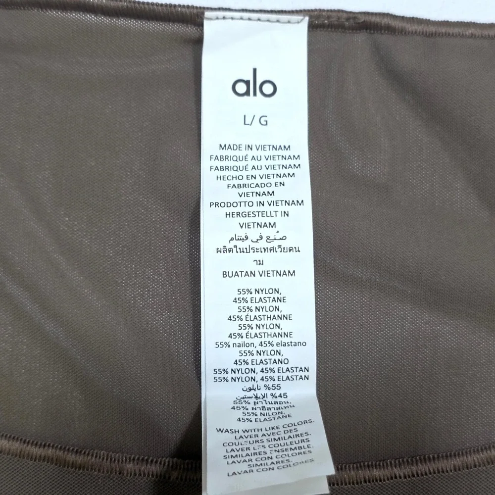 Alo Yoga Mesh Long Sleeve Crop Top Womens Large Brown Sheer Activewear Layering
